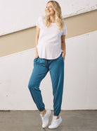 Low Waist Maternity Jogger Pants- Blue (6720385220711)