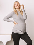 Winter Ribbed Turtle Neck Maternity Top in Marl Grey - Angel Maternity USA