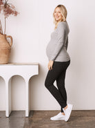 Winter Ribbed Turtle Neck Maternity Top in Marl Grey - Angel Maternity USA