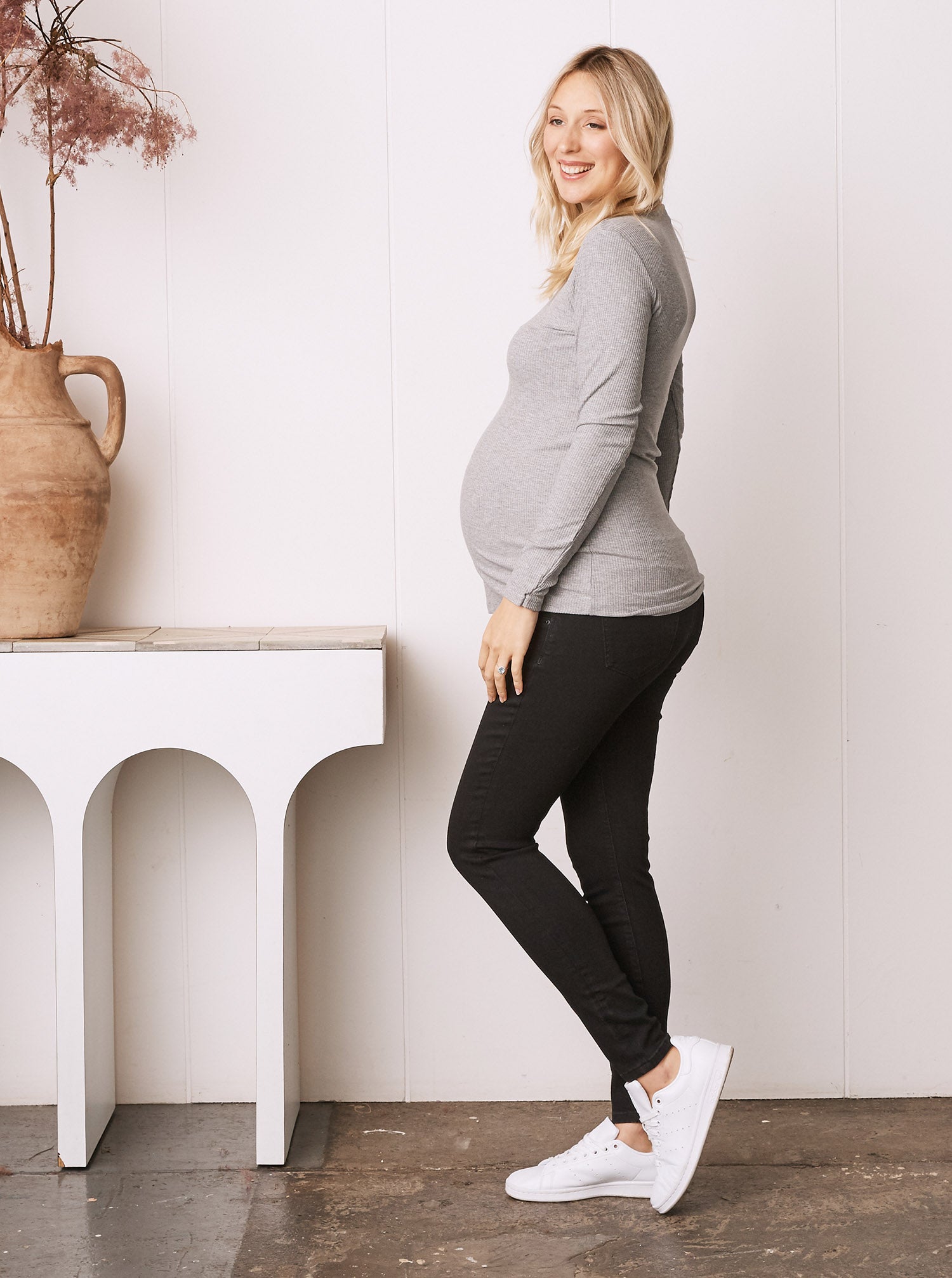 Winter Ribbed Turtle Neck Maternity Top in Marl Grey - Angel Maternity USA