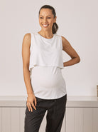 Nursing Friendly Maternity Sleeveless White Tank - Angel Maternity USA
