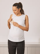 Nursing Friendly Maternity Sleeveless White Tank - Angel Maternity USA